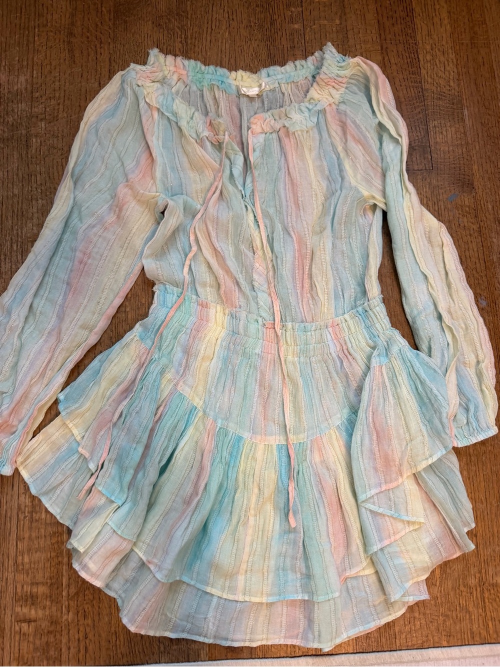 LoveShackFancy Pastel Rainbow Striped Mini Dress
